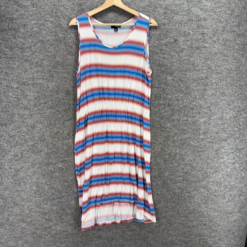 A New Approach Dress Women XL White Striped Shift Midi Sleeveless Round Neck